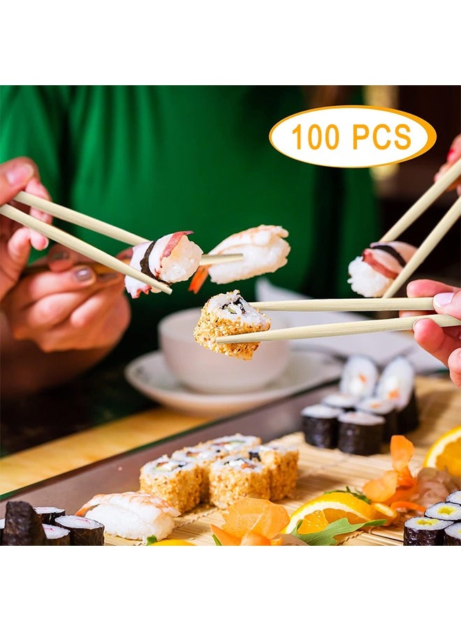 HS 100 Pairs Disposable Chopsticks, Bamboo Wooden Solid No Splinter Chopsticks, Individually Wrapped Disposable Wooden Chopstick With Paper Sleeve For Sushi, Asian Dishes, Noodles, 8.86 Inch  - Image 2