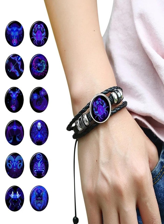 Aktully 2Pcs Multilayer Constellation Zodiac Leather Bracelet Vintage Black Leather Bracelet Adjustable Handmade Woven Bracelet Birthday Jewelry Gift for Women Men (Aquarius) - Image 3