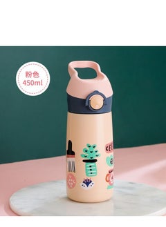 Generic Kids Stainless Steel Water Bottles with Straw 450ML Cartoon Cute Proof Insulated Water Bottle Double Wall Keep Hot Cold Drinks Thermos Toddler Bottle with for School Boys Girls  - Image 3