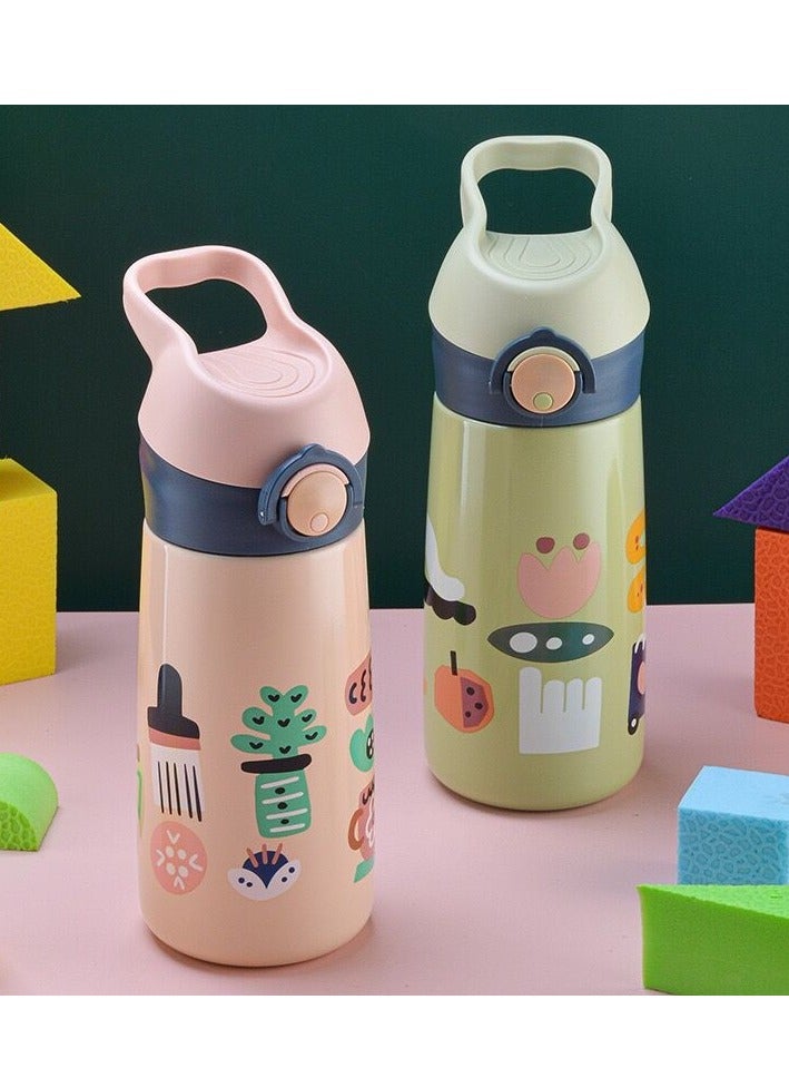 Generic Kids Stainless Steel Water Bottles with Straw 450ML Cartoon Cute Proof Insulated Water Bottle Double Wall Keep Hot Cold Drinks Thermos Toddler Bottle with for School Boys Girls - Image 2