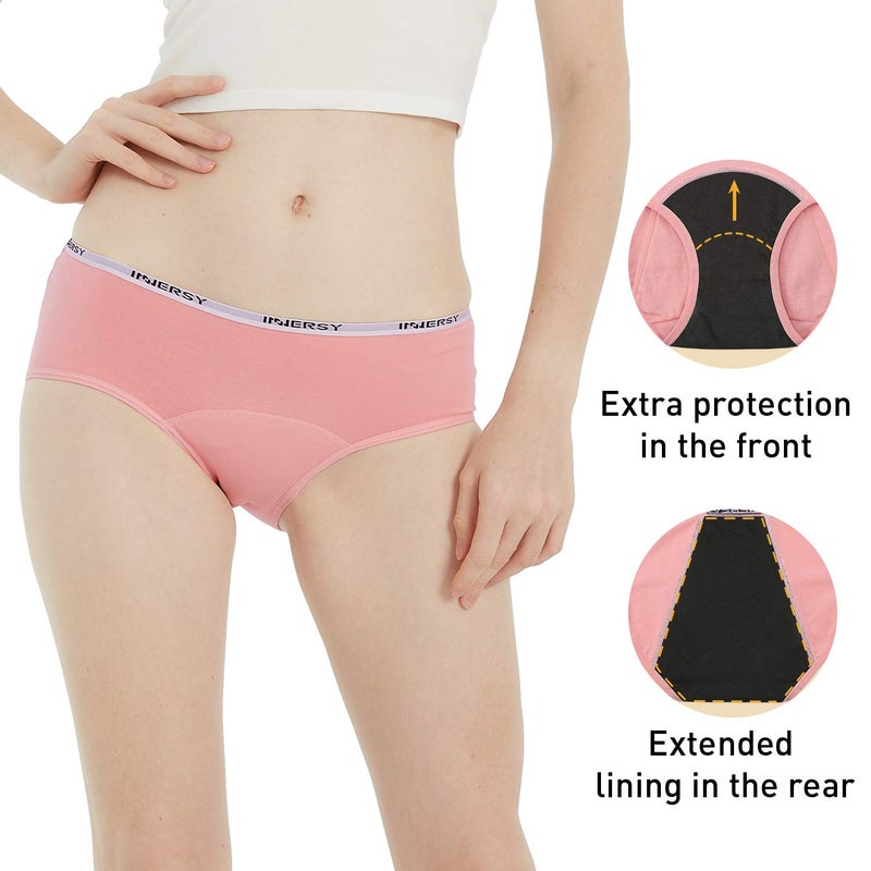 INNERSY Period Underwear for Teens Girls Cotton Leak-Proof Menstrual Panties 3-Pack(Brights,L(12-14 yrs)) - Image 2