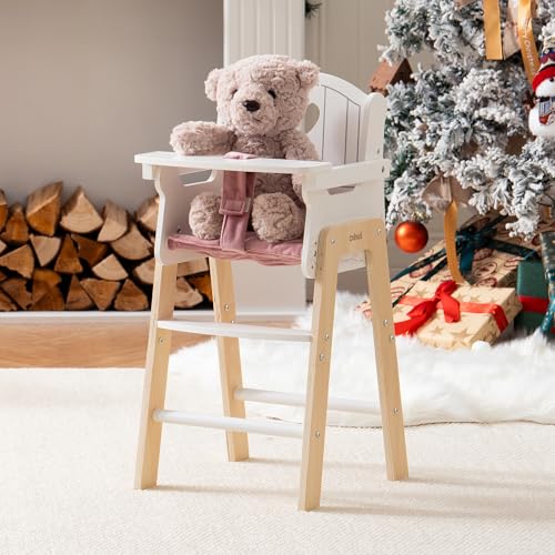 ROBUD Play High Chair Pretend Play High Chair with Cushion Movable Table Wooden Baby Doll Accessories Fits 1820 Inch Dolls White - Image 5