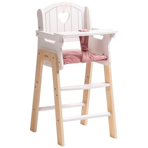 ROBUD Play High Chair Pretend Play High Chair with Cushion Movable Table Wooden Baby Doll Accessories Fits 1820 Inch Dolls White - Image 1