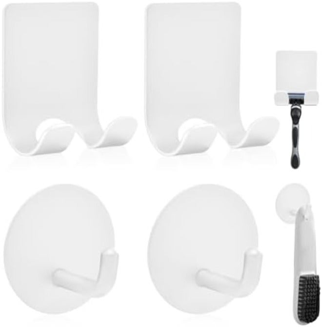 Diesisa Razor Holder 304 Stainless Steel for Shower + Adhesive Sticky Heavy Duty Waterproof Wall Hooks, Premium for Hanging Towels, Coat, hat (2+2 Pack) - Black - Image 1