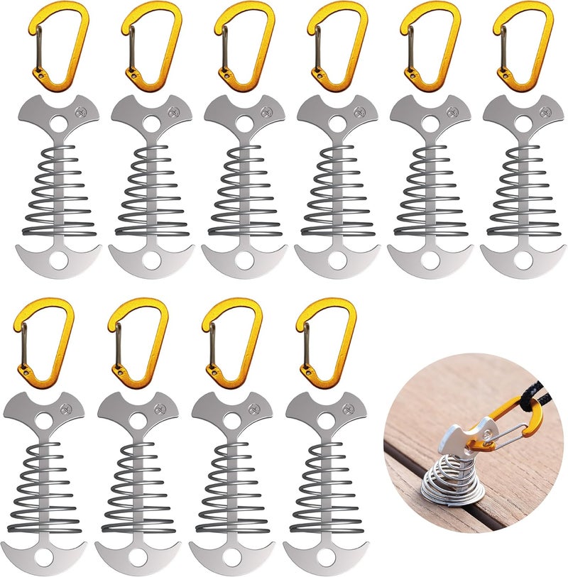 NACETURE Deck Anchors Pegs with Carabiners - Tie Down Anchor Rope Tensioner | Rope Tent Tie Down Stakes Clips, Canopy Tent Anchors Outdoor Camping Tent Accessories 10 Pack (Sliver) - Image 1