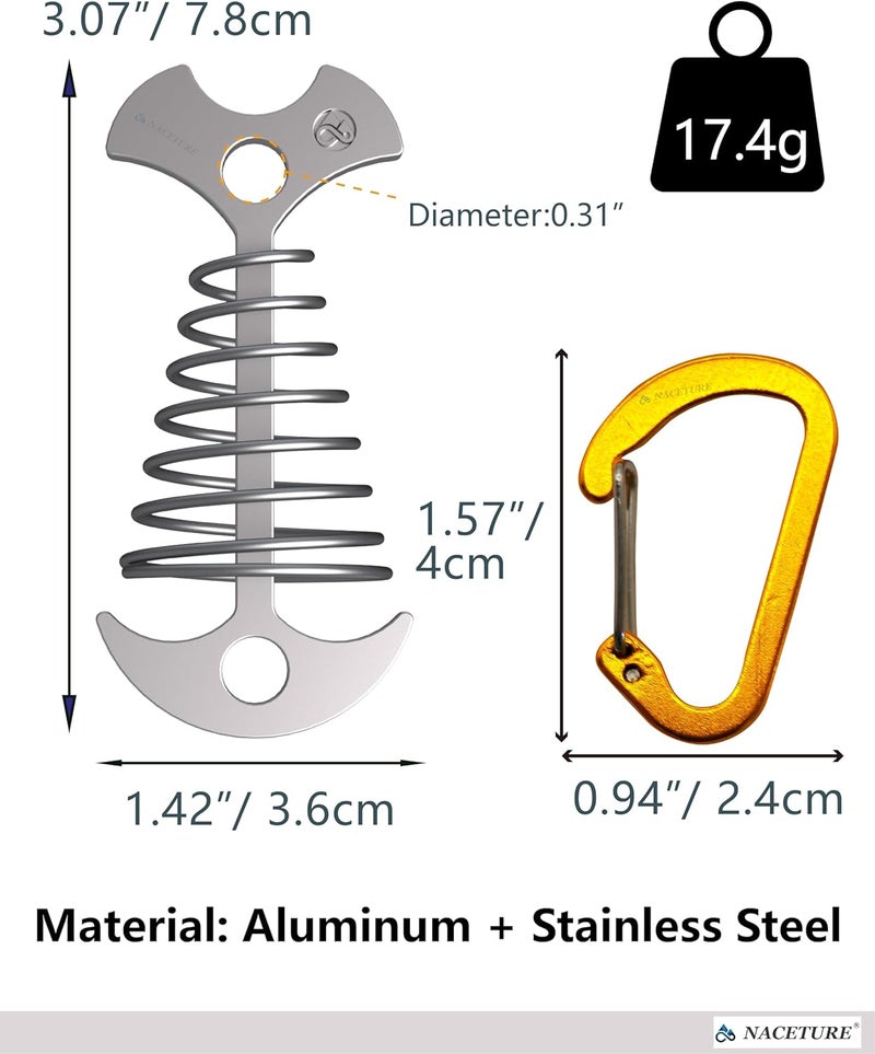 NACETURE Deck Anchors Pegs with Carabiners - Tie Down Anchor Rope Tensioner | Rope Tent Tie Down Stakes Clips, Canopy Tent Anchors Outdoor Camping Tent Accessories 10 Pack (Sliver) - Image 4
