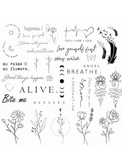 Dopetattoo Realistic Temporary Tattoo 48 Designs Quote Word Inspirational Words Wild Flower Floral Bouquet for Women Girls 