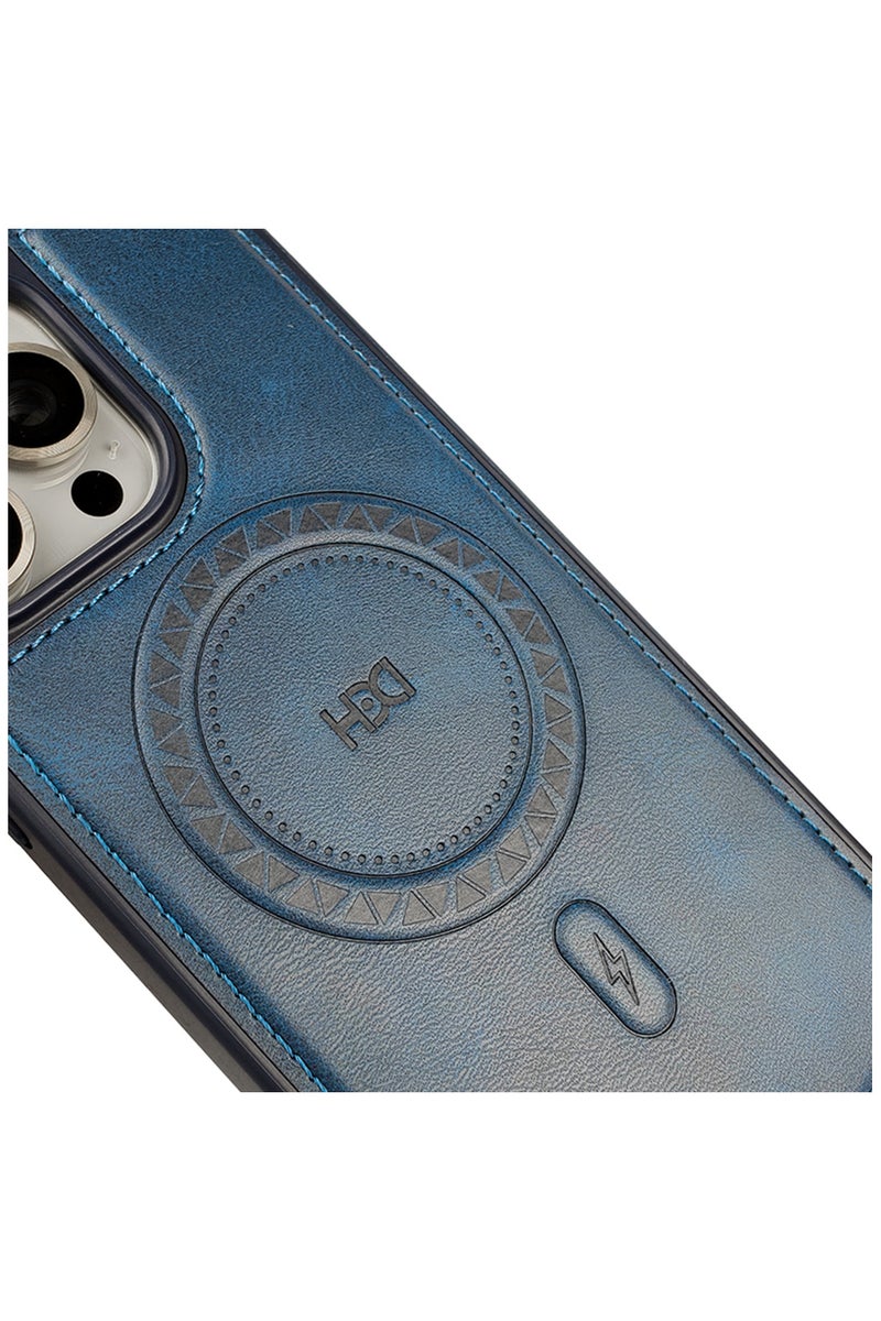 أتش دي دي اتش دي دي غطاء حمايه جلدي لهاتف ايفون 13 برو جراب مغناطيسي ياتي بحواف مرتفعة حول الشاشة تساعد على منع الخدوش - ازرق - Image 3