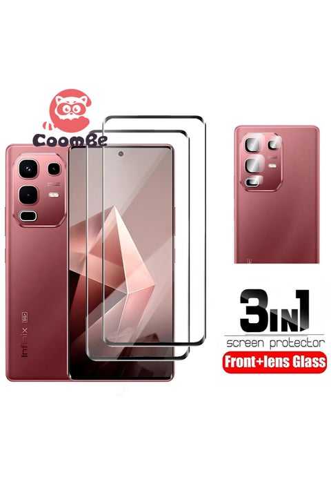 واقي شاشة 3 في 1 لهاتف Infinix Note 50S، قطعتان من الزجاج الأمامي وقطعة واحدة من غشاء العدسة، مقاوم للخدش، مضاد لبصمات الأصابع، خالٍ من الفقاعات، غشاء زجاجي مقوى 9H