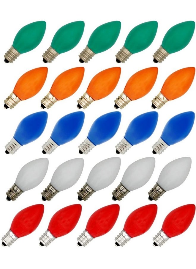 Creative Hobbies Creative Hobbies 25 Pack C7 Multicolor Christmas Light Bulbs - 7W Steady Burning Incandescent, Ceramic Multicolor, Nickel Plated Candelabra Base, Extended Life  - Image 1