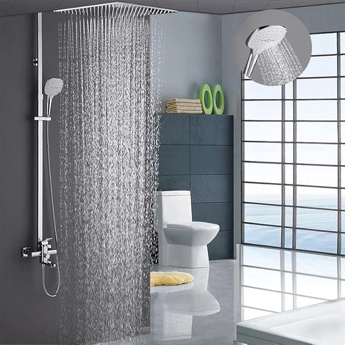 رأس دش مطري محمول مطلي بالكروم 5 أوضاع رذاذ مع تحكم في تدفق الماء بزر ضغط - Image 5