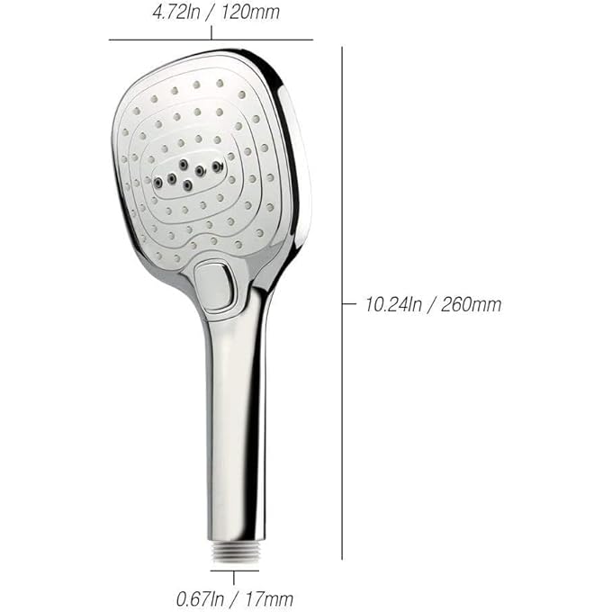 رأس دش مطري محمول مطلي بالكروم 5 أوضاع رذاذ مع تحكم في تدفق الماء بزر ضغط - Image 3