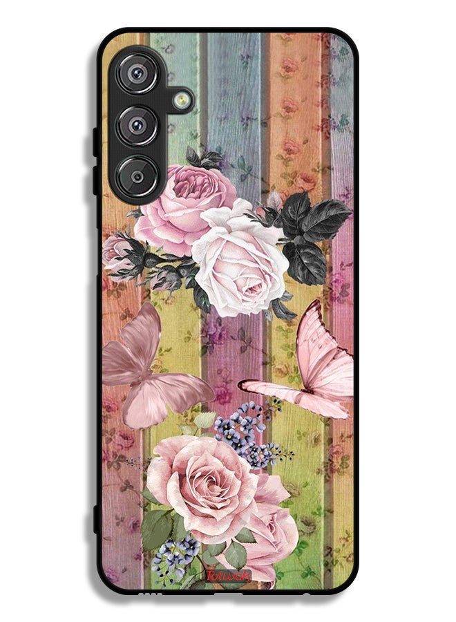 Tolwak Samsung Galaxy M15 5G Protective Case Cover Peach Butterflies And Roses - Image 1