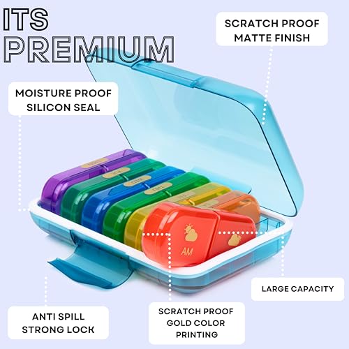 POPCUBE Premium Medicine organizer Box- Waterproof Weekly Medicine organizer- Medicine Box for home, 7 days tablet organizer For Home-Large Pill Organizer Box Case (Multicolor, 2 Compartment) - Image 3