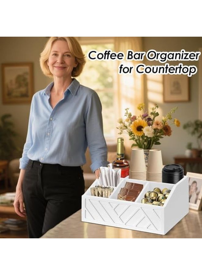 White Wooden Coffee Pods Stand Spacious Capacity Basket Organizer For Tea Bags Cups Syrups - Image 5