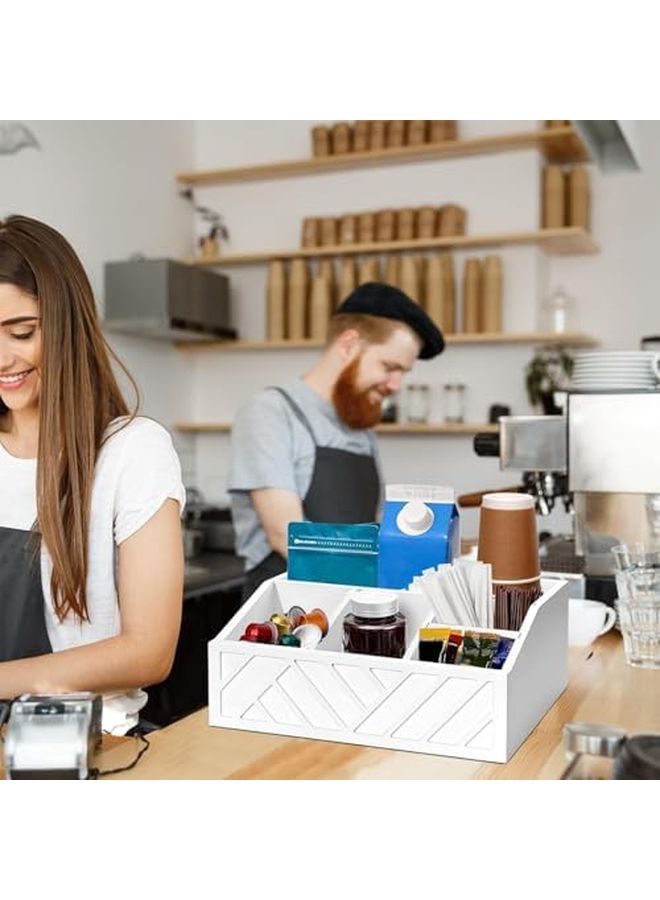 White Wooden Coffee Pods Stand Spacious Capacity Basket Organizer For Tea Bags Cups Syrups - Image 3
