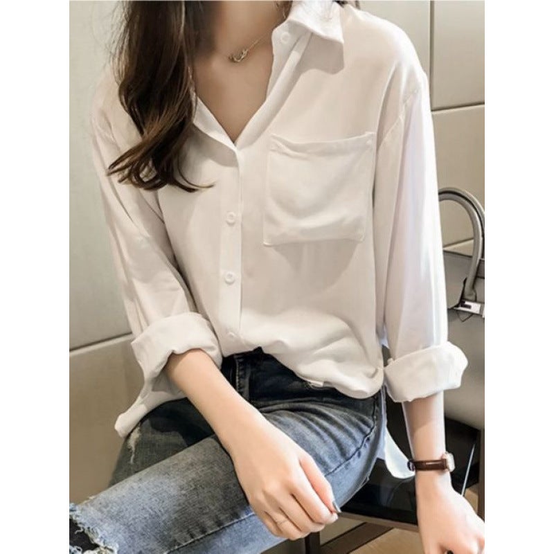 New Lazy Elegant White Shirt Blouse 2024 New Loose Long-Sleeved Shirt Trendy - Image 5