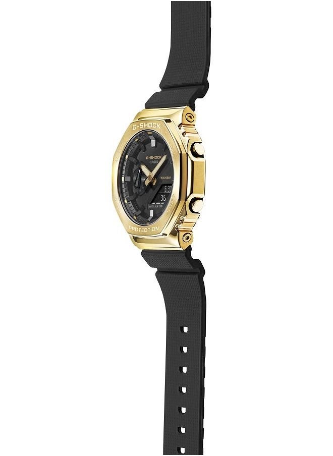 Casio Men Watch G-Shock Octagonal Analog Digital Black Dial Resin Band Gold Ion Plated Bezel GM-2100G-1A9DR