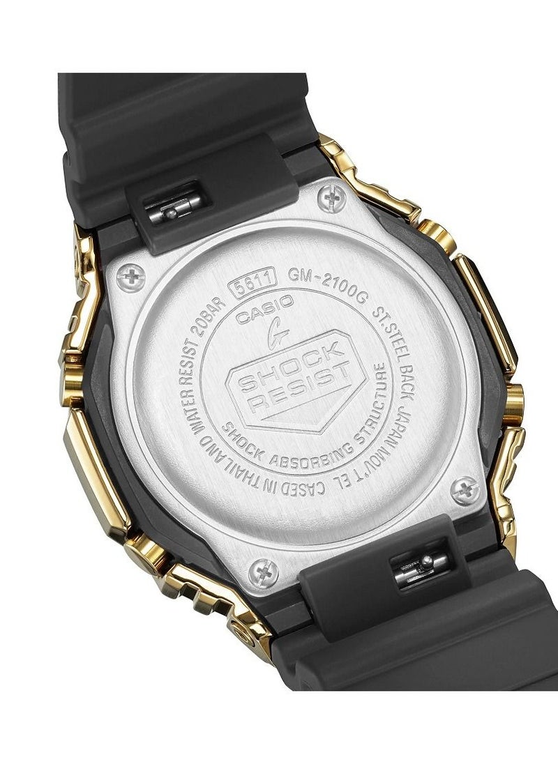 Casio Men Watch G-Shock Octagonal Analog Digital Black Dial Resin Band Gold Ion Plated Bezel GM-2100G-1A9DR