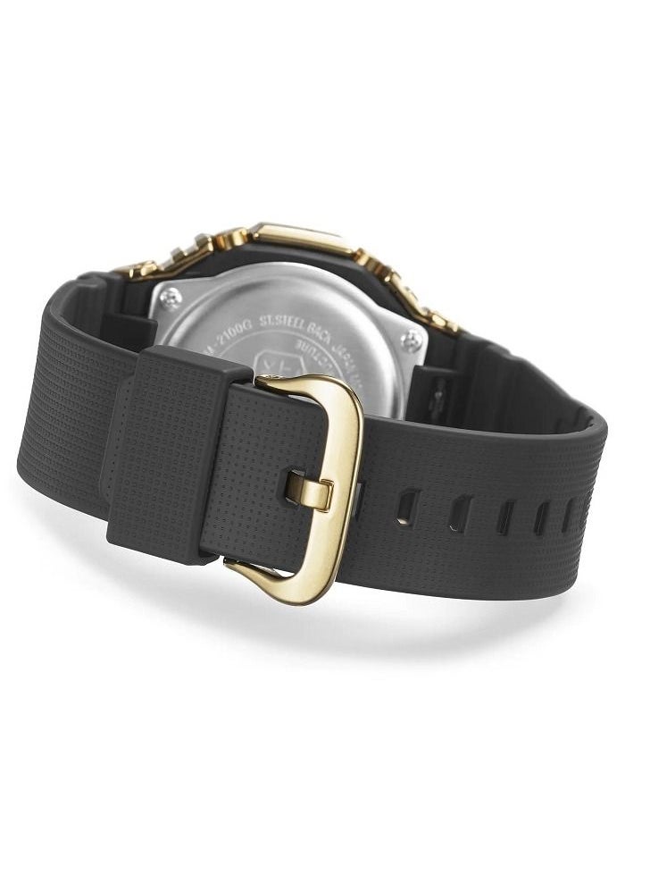Casio Men Watch G-Shock Octagonal Analog Digital Black Dial Resin Band Gold Ion Plated Bezel GM-2100G-1A9DR
