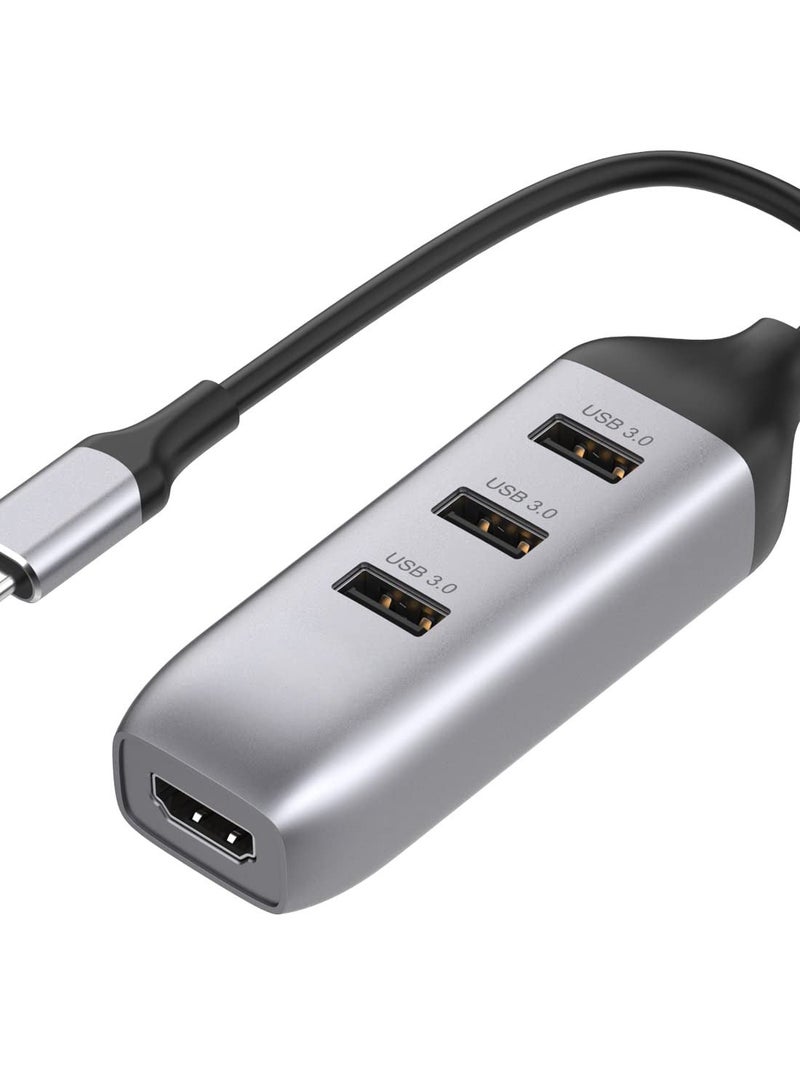 USB C to HDMI Adapter with 3 USB 3.0 Ports, HDMI 4K Output, Compatible with MacBook Pro, iPad, XPS, Surface, Android, and More, DP Alternative Mode Required - Image 1