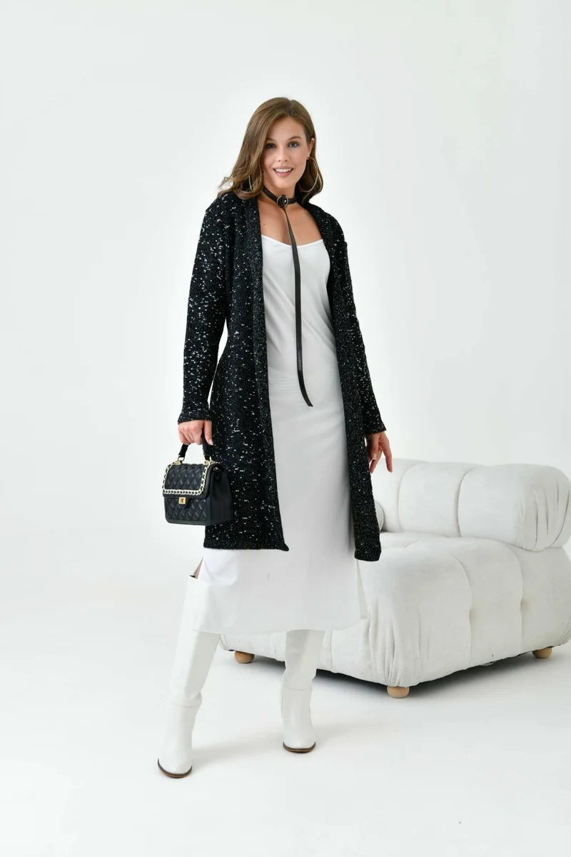 Garmi Women's Self Belted Long Cardigan Black