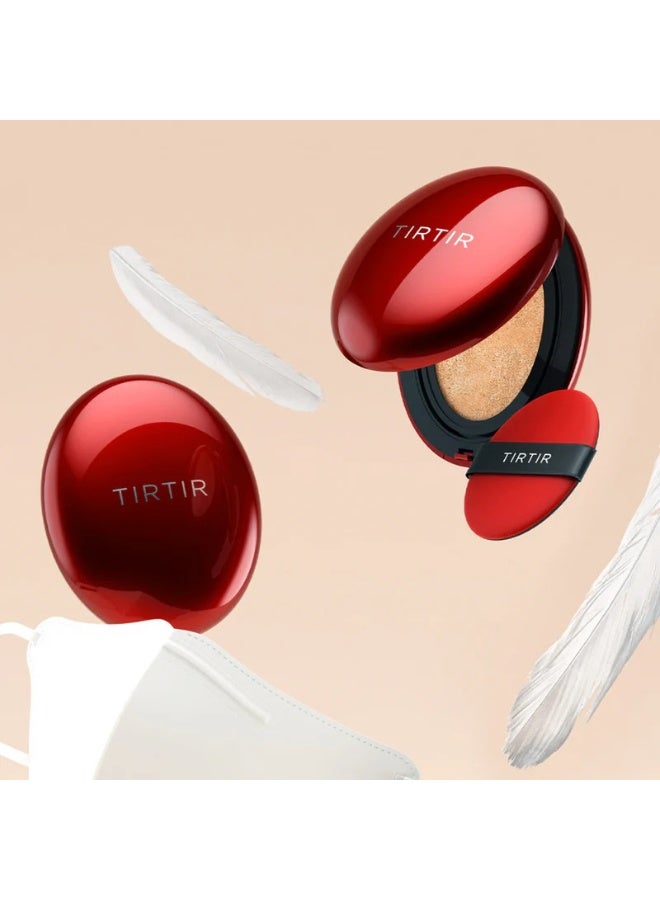 TIRTIR Mask Fit Red Cushion Foundation, Full coverage, Weightless, Skin Fit, Satin Glow Finish, Korean Makeup Cushion Foundation (#25N Mocha, 0.63 Fl Oz)