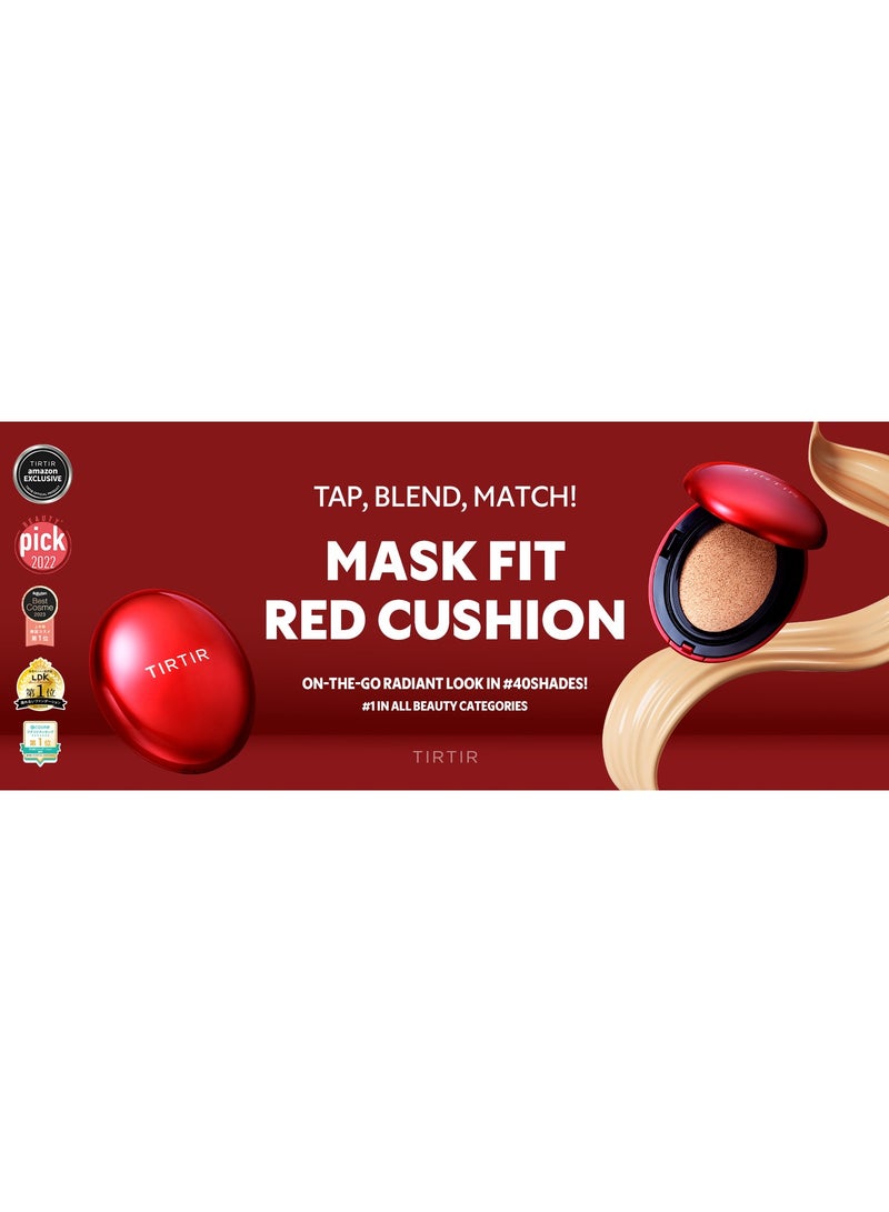 TIRTIR Mask Fit Red Cushion Foundation, Full coverage, Weightless, Skin Fit, Satin Glow Finish, Korean Makeup Cushion Foundation (#25N Mocha, 0.63 Fl Oz)