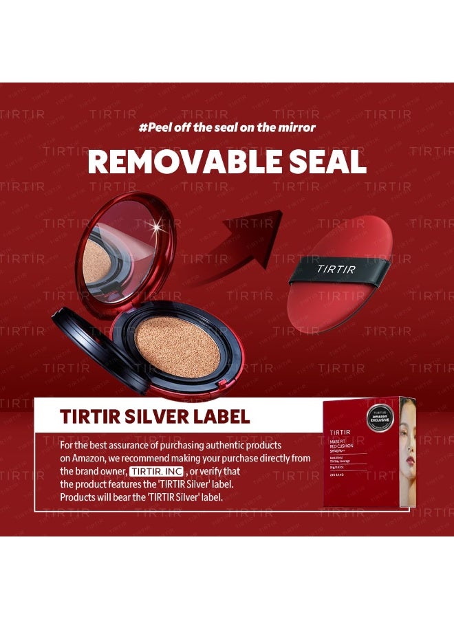 TIRTIR Mask Fit Red Cushion Foundation, Full coverage, Weightless, Skin Fit, Satin Glow Finish, Korean Makeup Cushion Foundation (#25N Mocha, 0.63 Fl Oz)