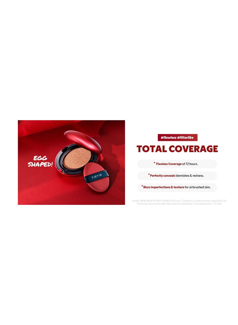 TIRTIR Mask Fit Red Cushion Foundation, Full coverage, Weightless, Skin Fit, Satin Glow Finish, Korean Makeup Cushion Foundation (#25N Mocha, 0.63 Fl Oz)