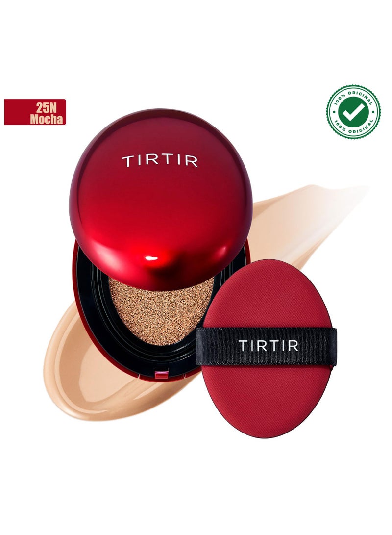TIRTIR Mask Fit Red Cushion Foundation, Full coverage, Weightless, Skin Fit, Satin Glow Finish, Korean Makeup Cushion Foundation (#25N Mocha, 0.63 Fl Oz)