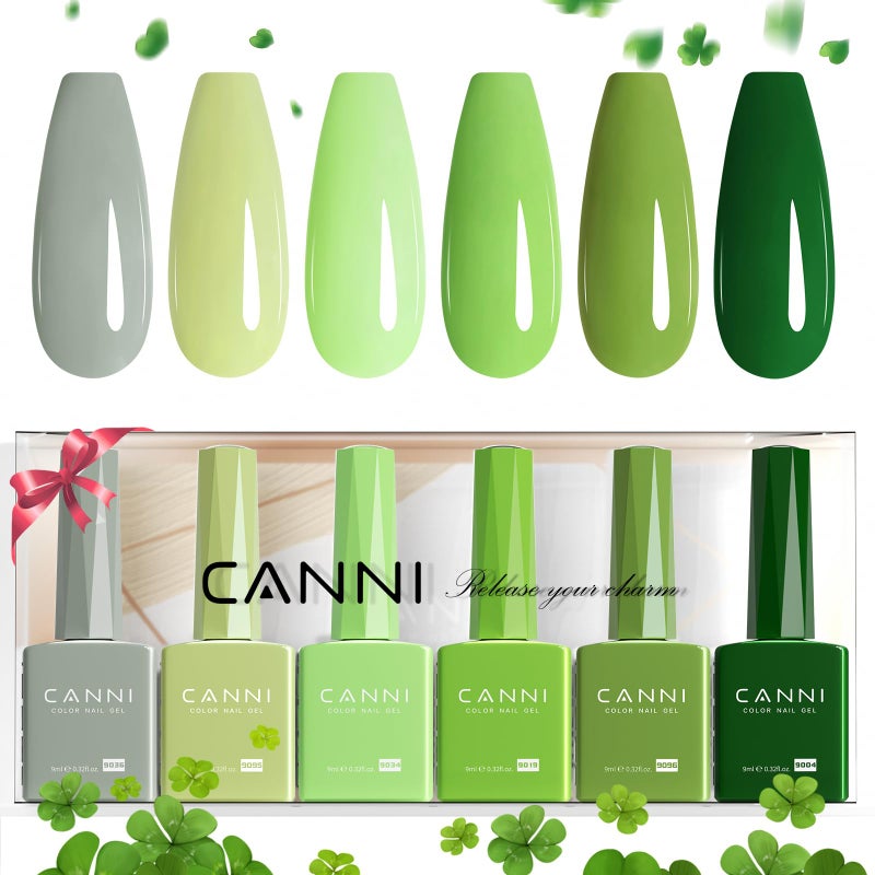 CANNI 6Pcs 9ml Emerald Green Gel Nail Polish Set- Dark Sage Forest Green Gel Polish Kit Lime Olive Forest Colors DIY at Home Salon Christmas New Year's Gifts for Girls - Image 1