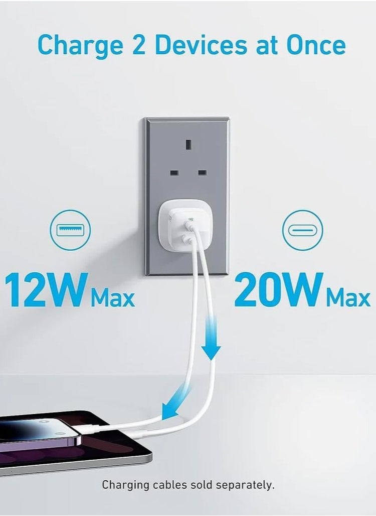 AnkerWork - 33W Fast Adapter Charger with 3ft USB C to Lightning cable White - Image 1