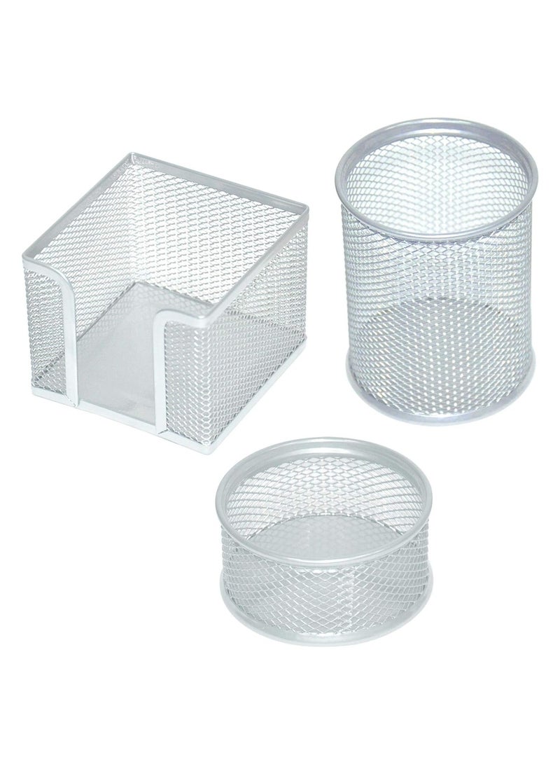 FIS Metal Mesh Office Set, 3 Pieces Per Pack, Silver Color - FSDSB83170