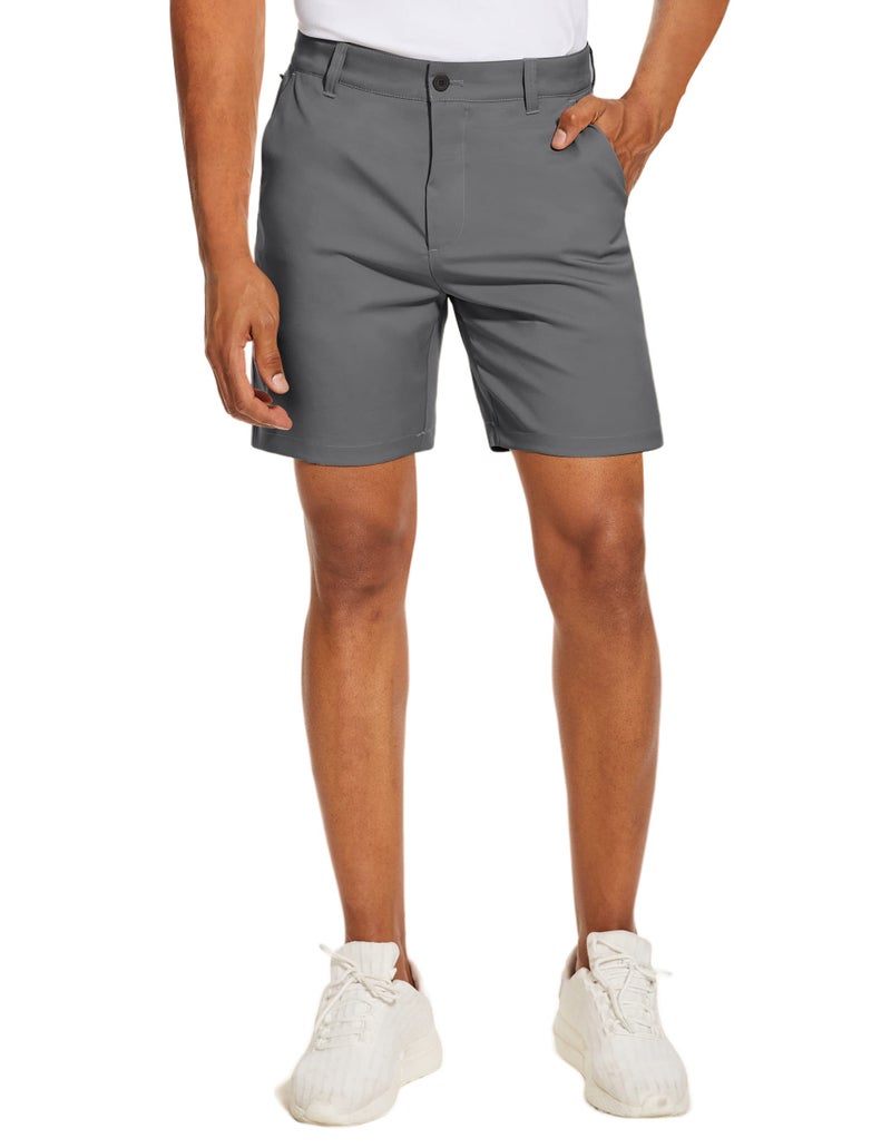 PULI Mens Golf Shorts 7 inch Inseam Casual Flat Front Dress Shorts Hybrid Surfing Hiking Fishing Relaxed Fit with Pockets Grey 34 - Image 2