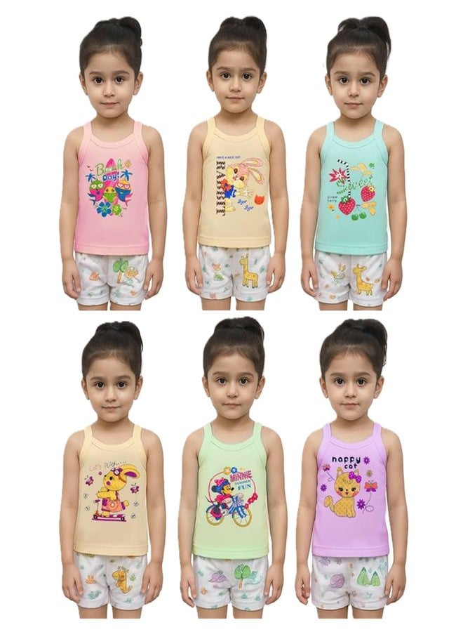 TINY HANDS Girls Printed Multicolor Cotton Vests Sando Baniyan Toddler Innerwear Camisole Solid Vest for Girls Pack of 6 - Image 1
