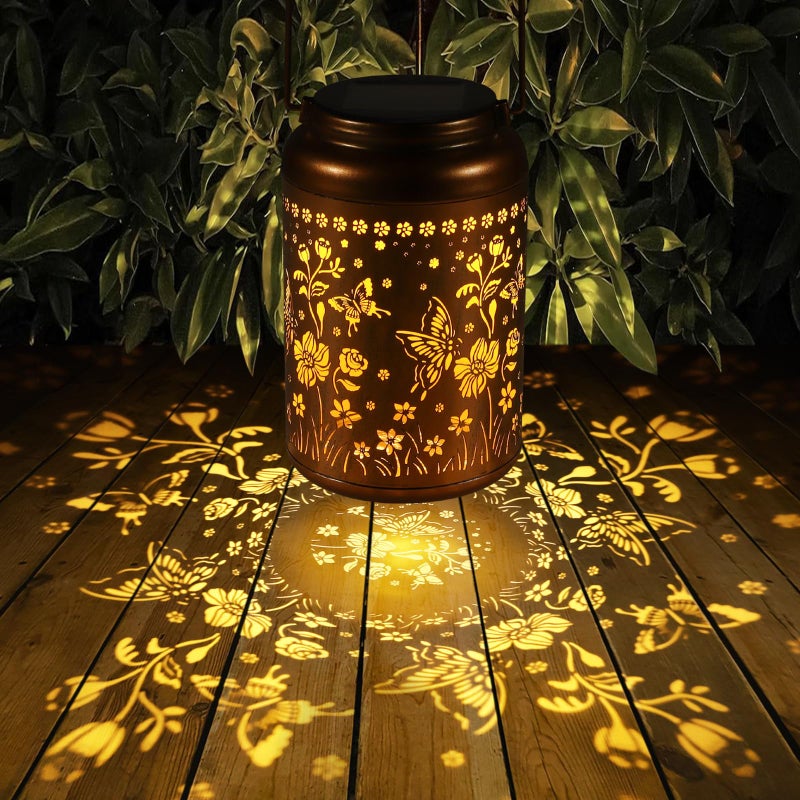 Tepaken Solar Lanterns Outdoor Waterproof Hummingbird Garden Decor Gifts for Women Mom Grandma Hanging Lights Metal Solar Decoration Outside for Yard, Patio,Backyard(Butterfly and Sunflower) - Image 3