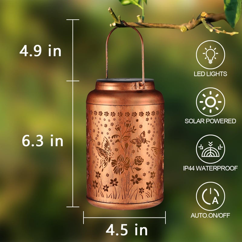 Tepaken Solar Lanterns Outdoor Waterproof Hummingbird Garden Decor Gifts for Women Mom Grandma Hanging Lights Metal Solar Decoration Outside for Yard, Patio,Backyard(Butterfly and Sunflower) - Image 4