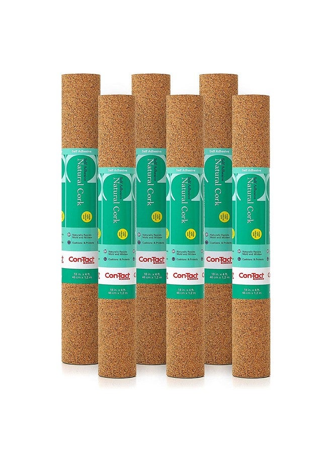 Con-Tact Brand Cork Roll, Self-Adhesive Cork Roll, Multi-Purpose Cork Shelf Liner, 18" x 4', Brown, Pack of 6 - Image 1