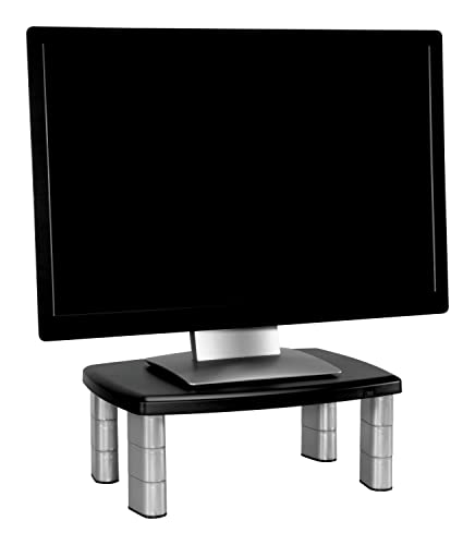 3M Adjustable Monitor Stand, Three Leg Segments, Simply Adjust Height from 1" to 5 7/8", Holds Up to 80 lbs, 11" Space Between Columns, Silver/Black (MS80B) - Image 1