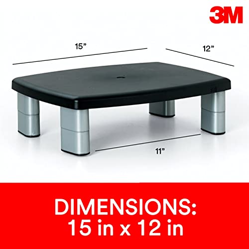 3M Adjustable Monitor Stand, Three Leg Segments, Simply Adjust Height from 1" to 5 7/8", Holds Up to 80 lbs, 11" Space Between Columns, Silver/Black (MS80B) - Image 2