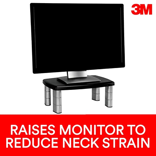 3M Adjustable Monitor Stand, Three Leg Segments, Simply Adjust Height from 1" to 5 7/8", Holds Up to 80 lbs, 11" Space Between Columns, Silver/Black (MS80B) - Image 3