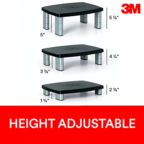 3M Adjustable Monitor Stand, Three Leg Segments, Simply Adjust Height from 1" to 5 7/8", Holds Up to 80 lbs, 11" Space Between Columns, Silver/Black (MS80B) - Image 4