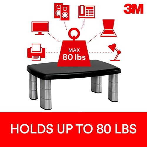 3M Adjustable Monitor Stand, Three Leg Segments, Simply Adjust Height from 1" to 5 7/8", Holds Up to 80 lbs, 11" Space Between Columns, Silver/Black (MS80B) - Image 5