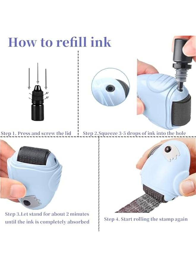Generic Privacy Protection Roller Stamp with Box Opener, ID Police Roller Stamp Set with 3 Refill Inks, Confidential Document Blackout Stamp for Security - Blue - Image 4