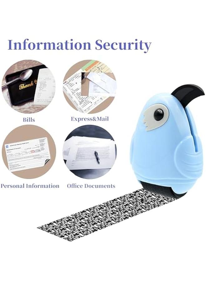 Generic Privacy Protection Roller Stamp with Box Opener, ID Police Roller Stamp Set with 3 Refill Inks, Confidential Document Blackout Stamp for Security - Blue - Image 2