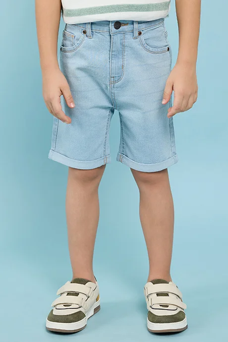 R&B Washed Denim Shorts With Button Closure