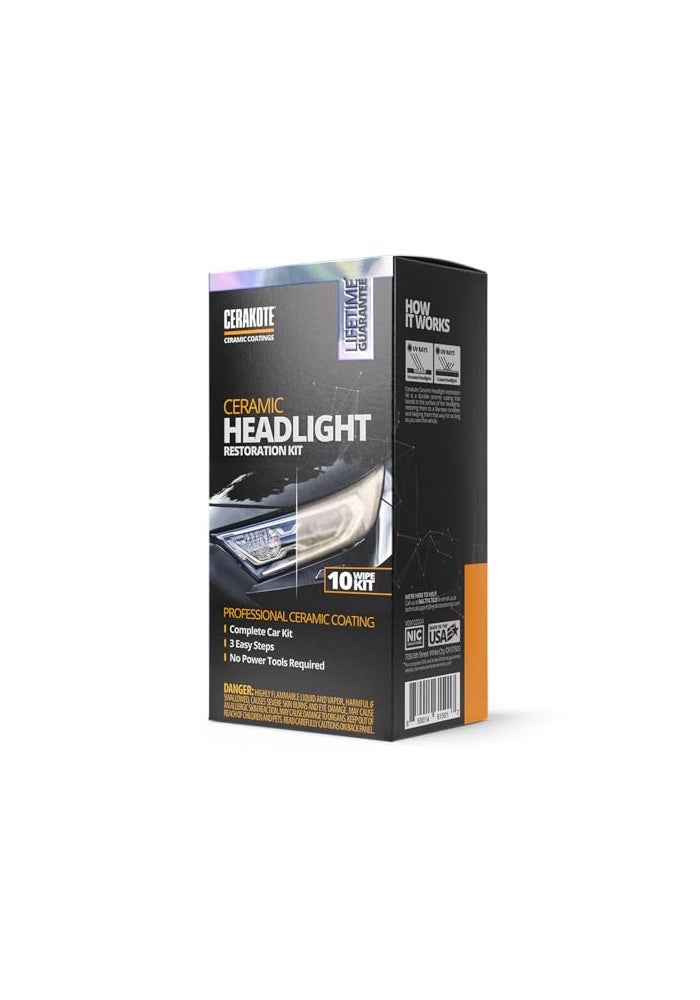 CERAKOTE Ceramic Headlight Restoration Kit Guaranteed To Last As Long As You Own Your Vehicle Brings Headlights Back to Like New Condition No Power Tools Required 10 Wipe Kit - Image 1