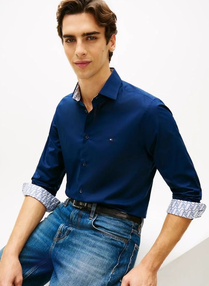 Slim Fit Contrast Collar Poplin Shirt