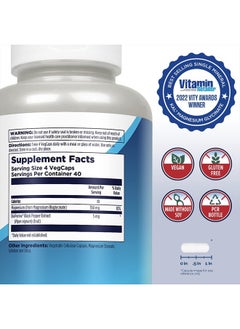 KAL Magnesium Glycinate Capsules, Fully Chelated Magnesium Bisglycinate, High Absorption Magnesium Supplement, Healthy Bones, Muscle, Relaxation and Stress Support, Non-GMO 160 count  - Image 2